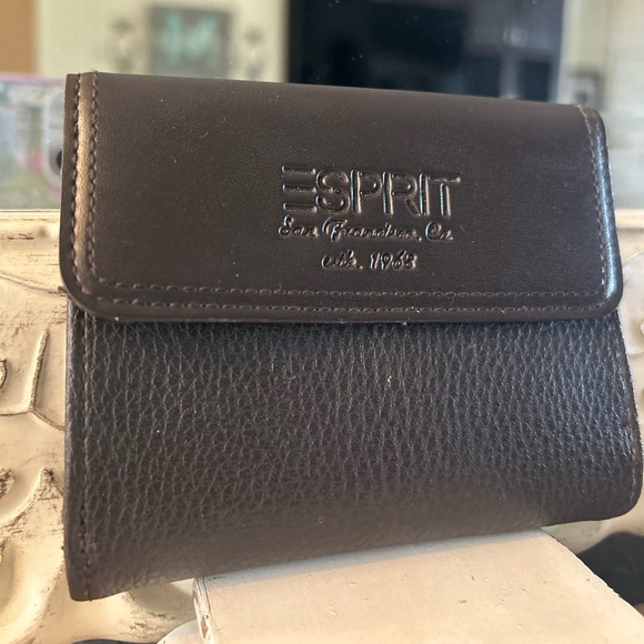 ESPRIT Chocolate Brown Pebbled Leather Trifold Compact Wallet - Picture 6 of 13